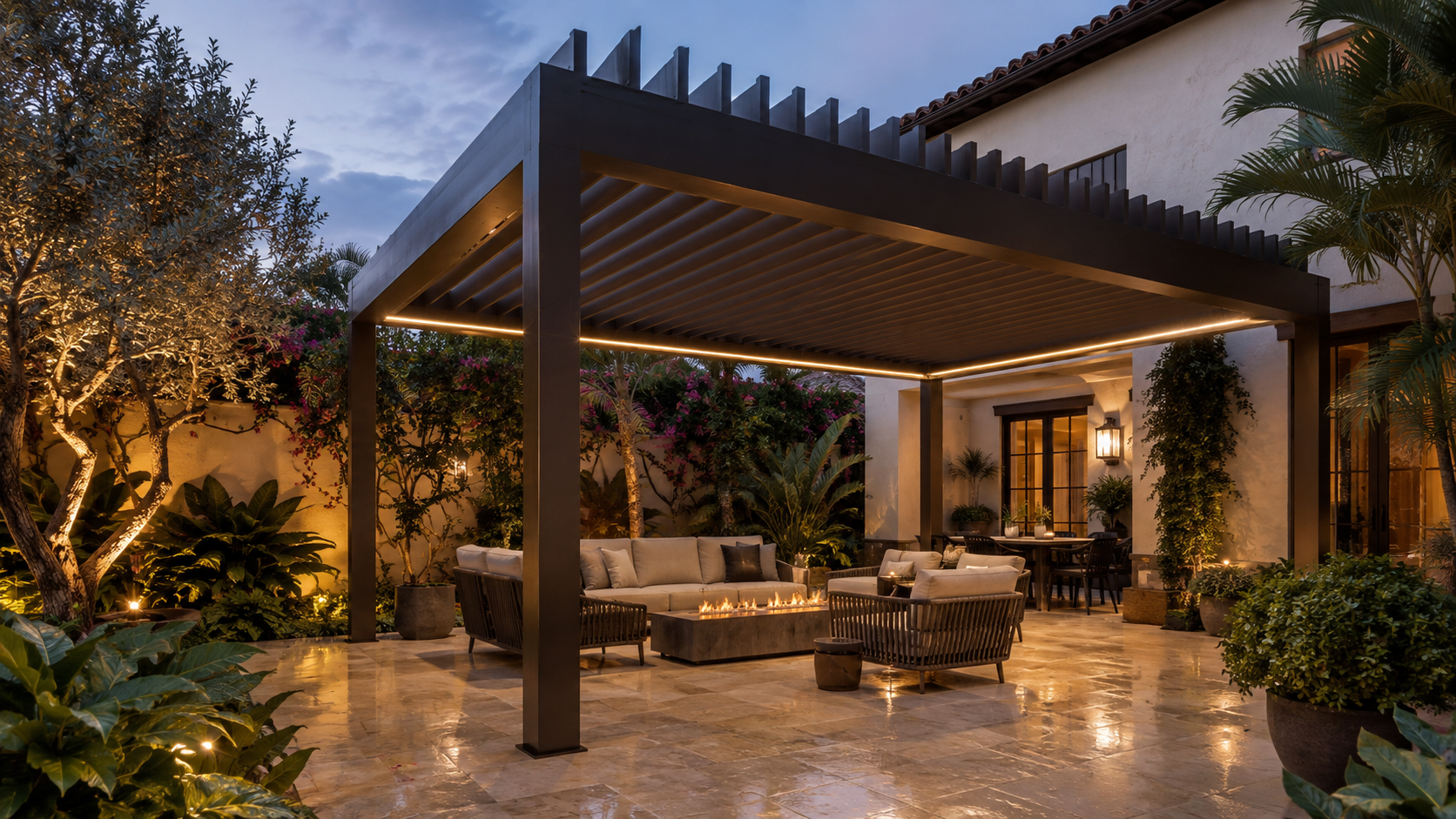 South Florida fixed-louver pergola retreat