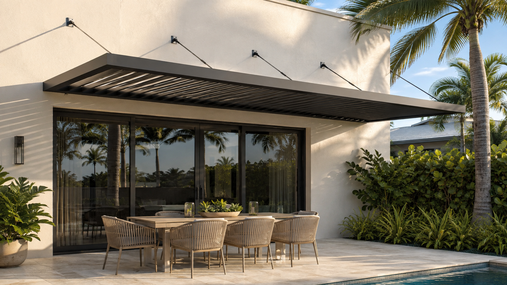 Contemporary Palm Beach louvered awning