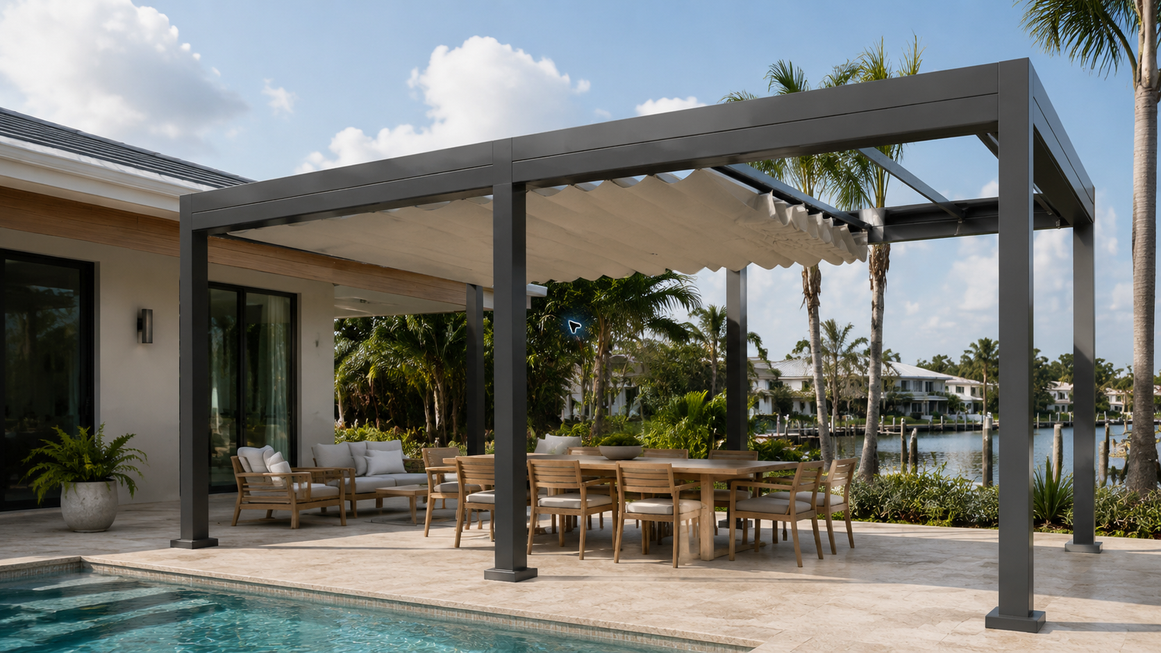 Motorized retractable waterproof fabric roof