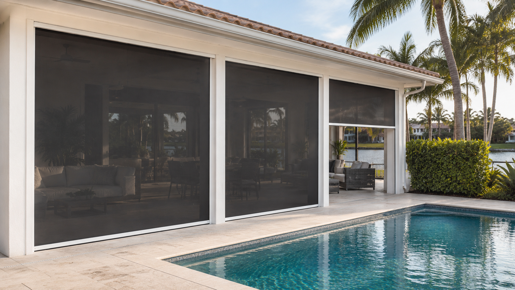 Motorized Lanai Screens by the Pool