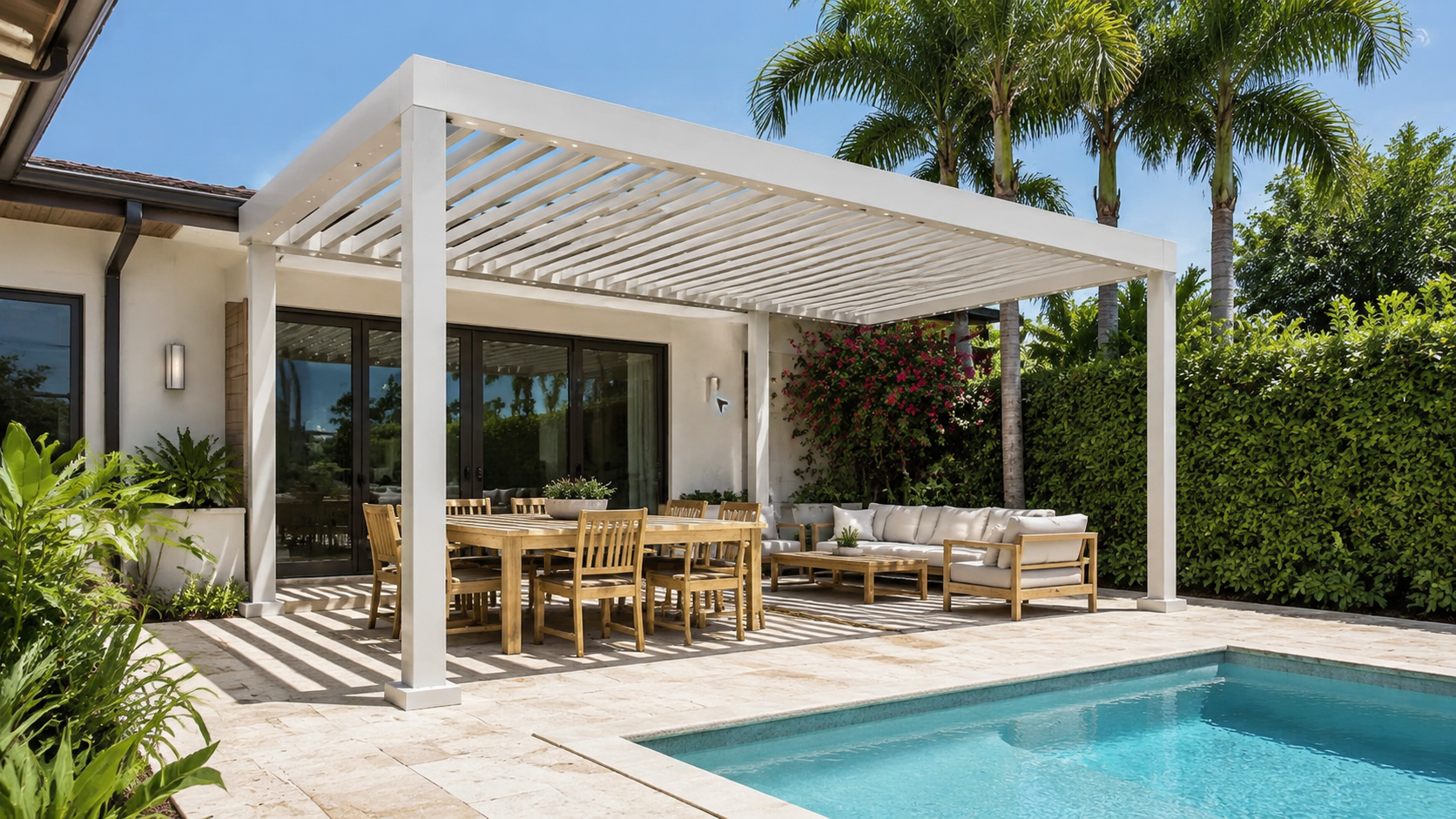 South Florida fixed-louver pergola retreat