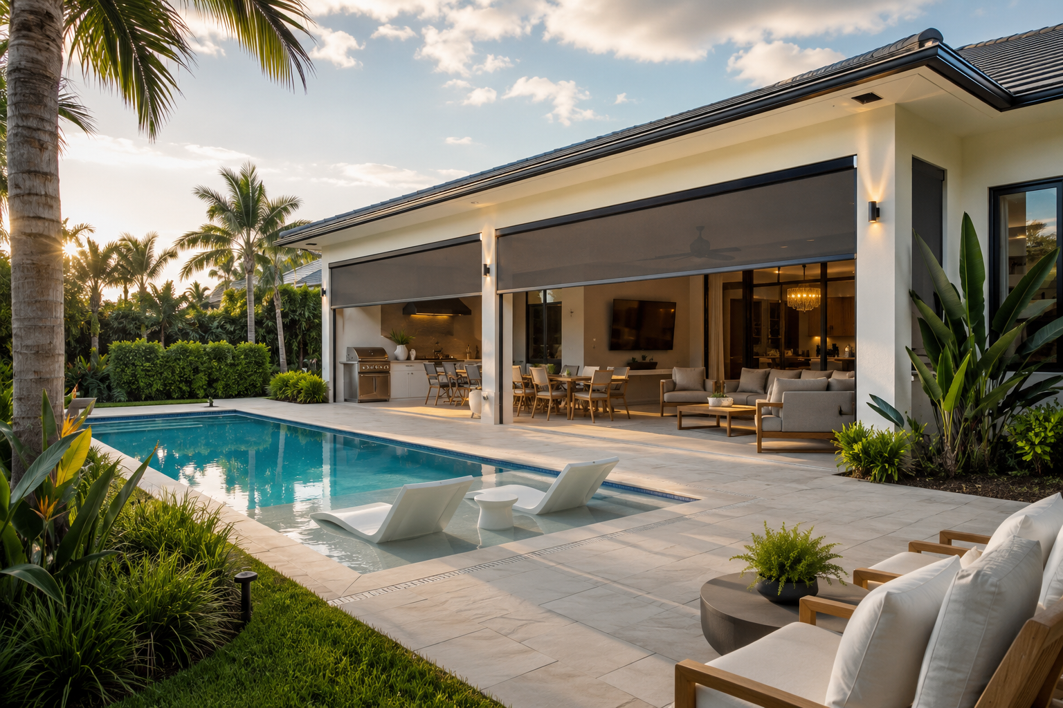 Motorized Lanai Screens by the Pool