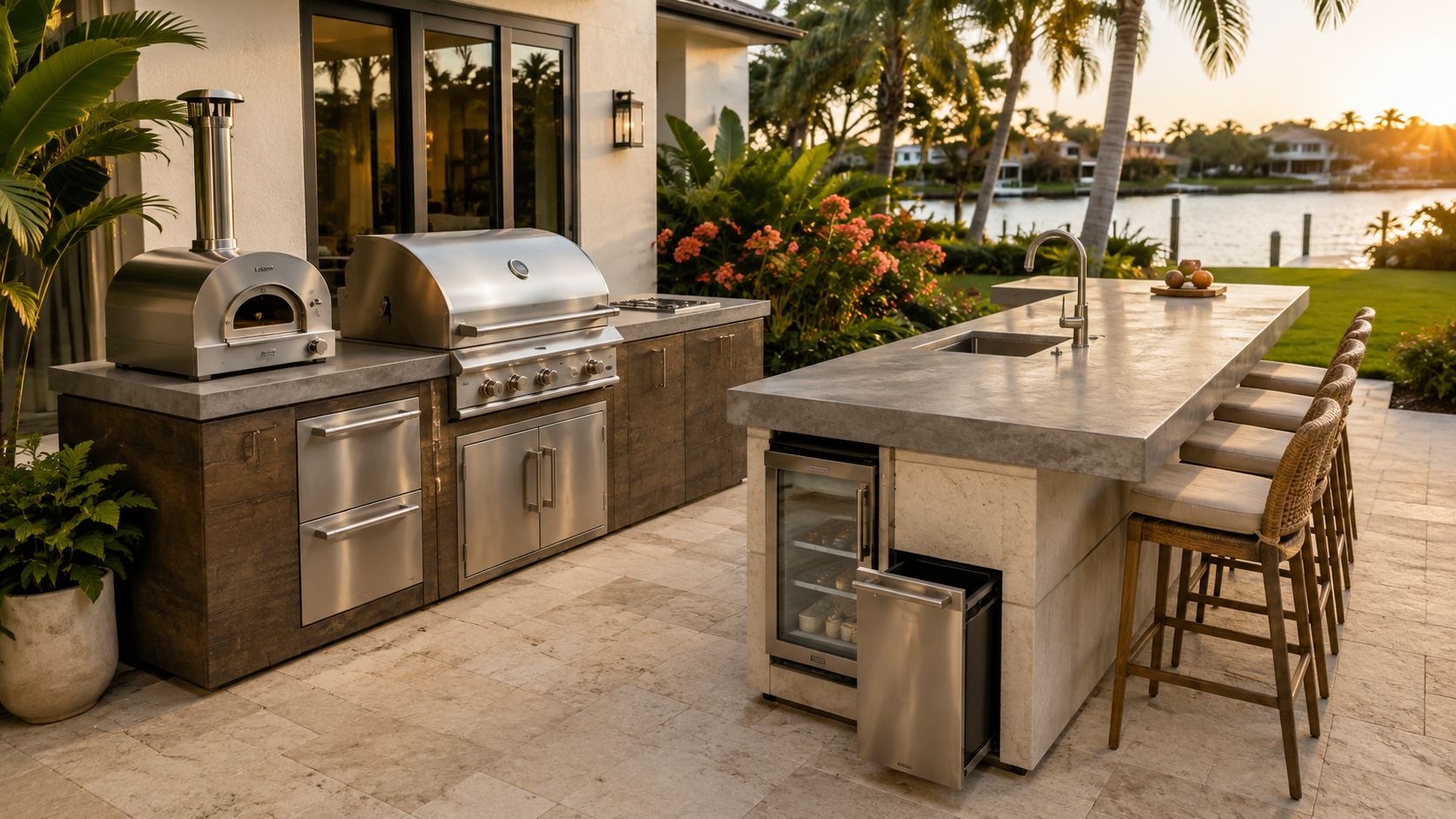 Warm resort-style galley kitchen