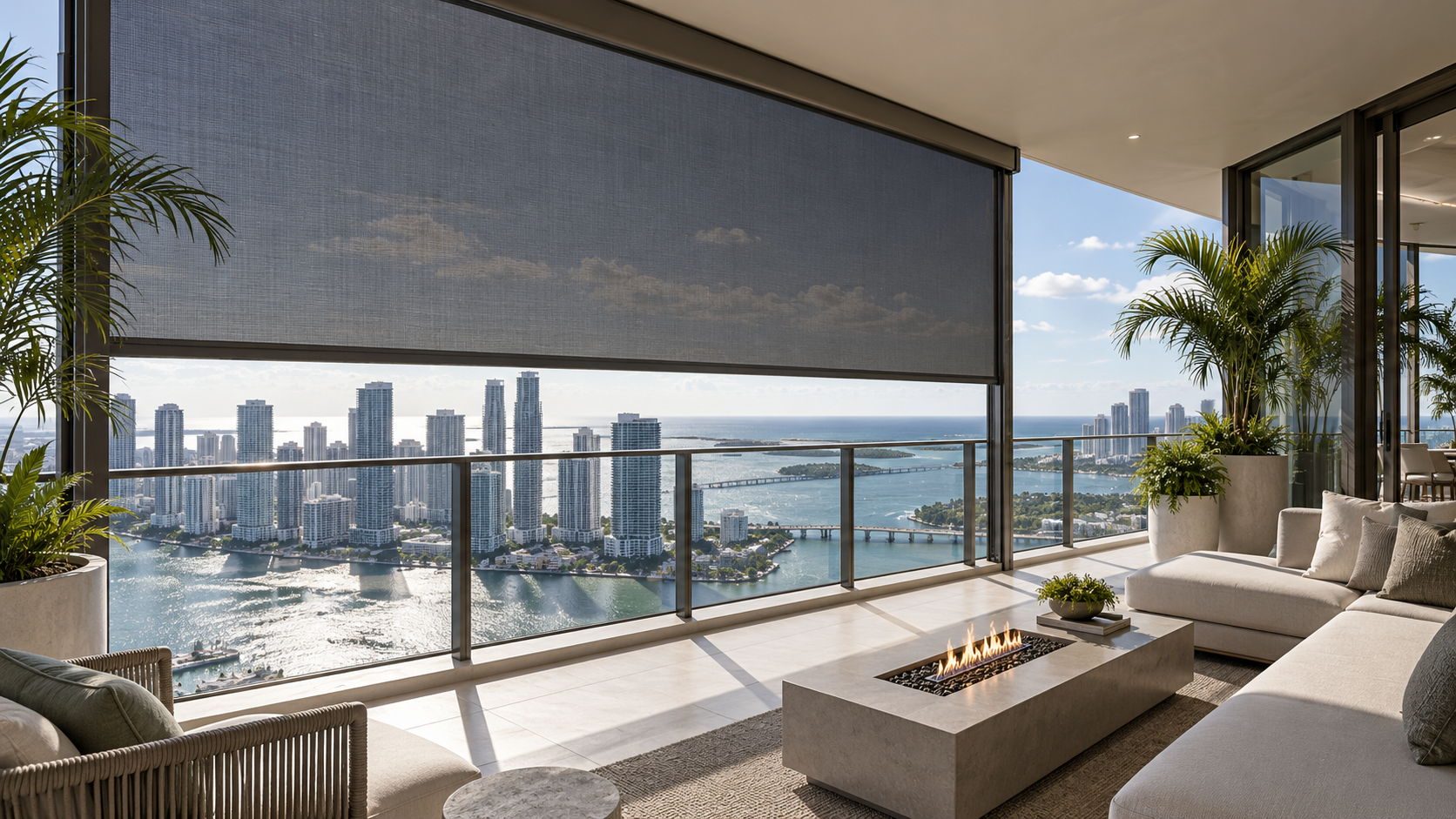 Miami-skyline-balcony-with-Magnatrack-retractable-solar-screens