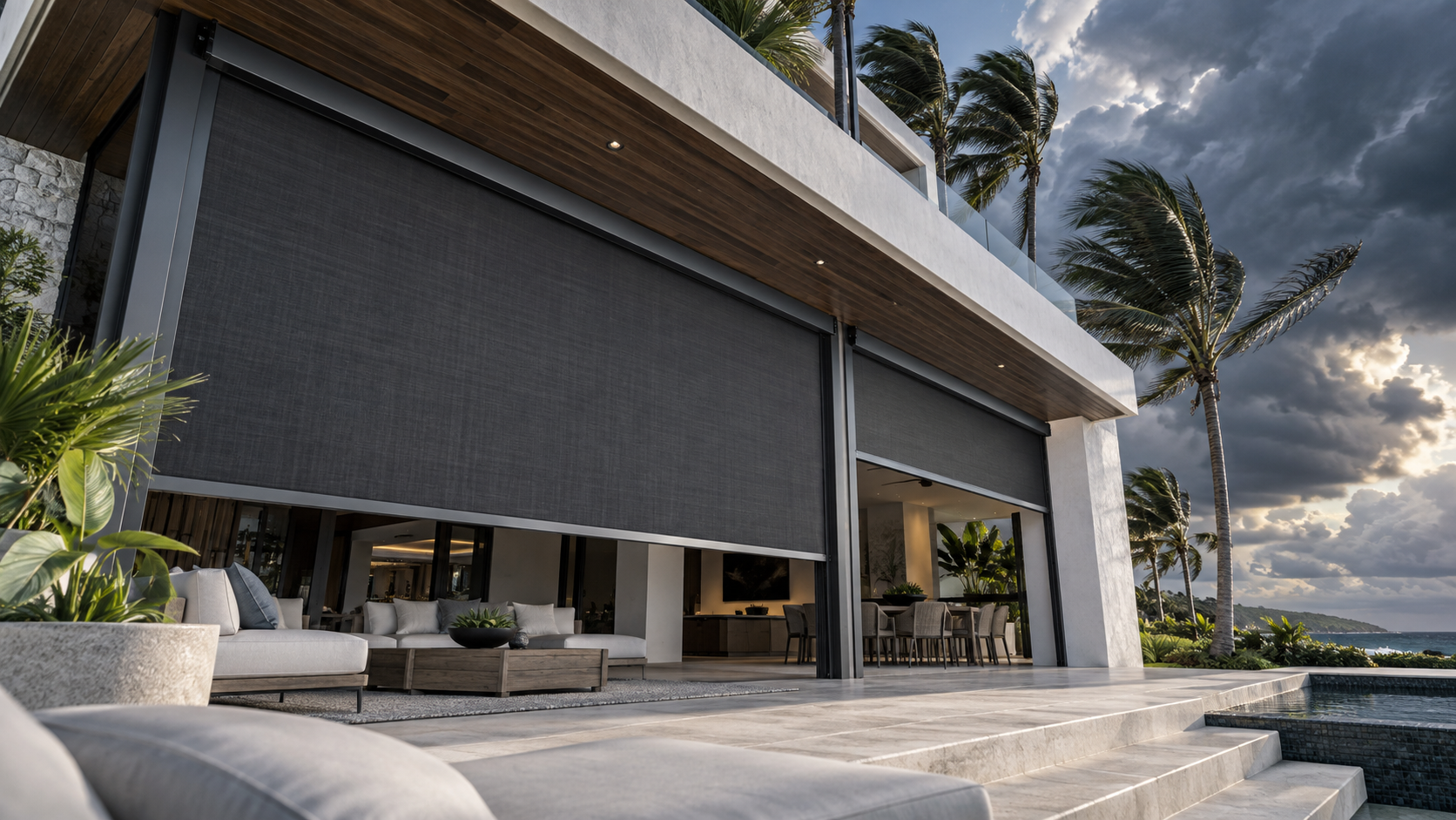 Pre-storm-villa with-deploying- hurricane-screens