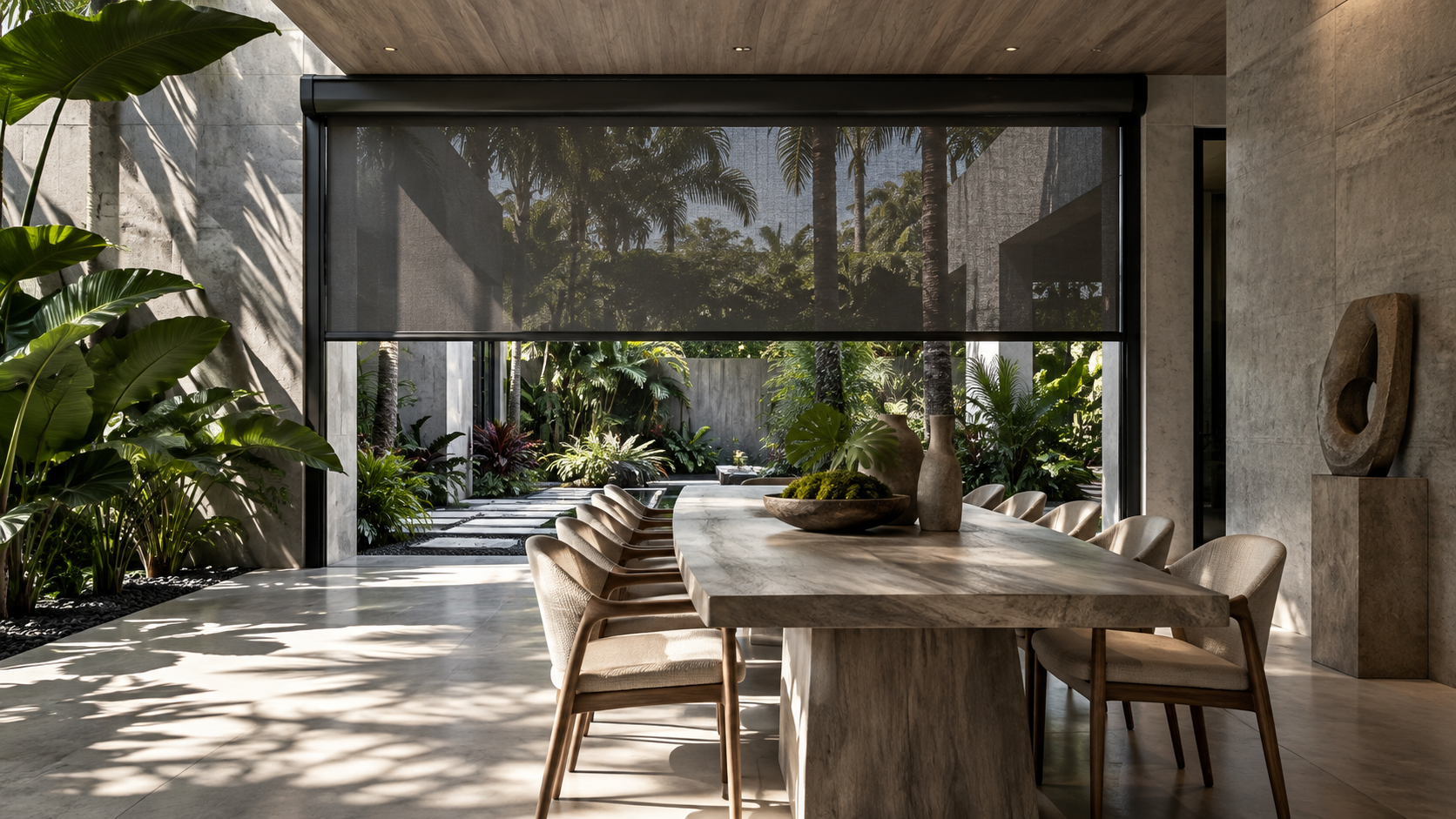 Tropical-courtyard-dining-retractable-magnatrack-solar-screens